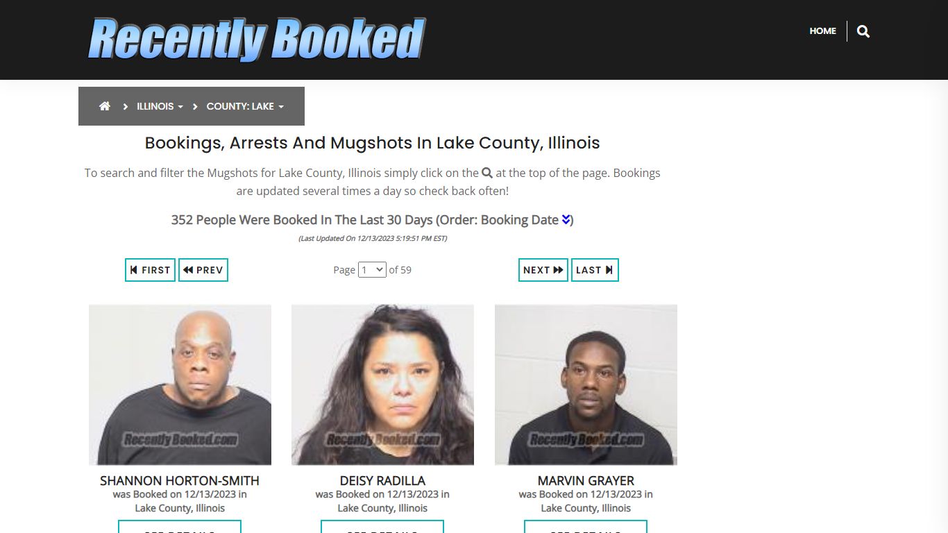Recent bookings, Arrests, Mugshots in Lake County, Illinois